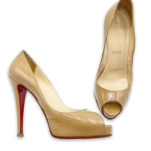 CHRISTIAN LOUBOUTIN Beige Nude Very Prive 120 Patent Leather Platform Pumps 39